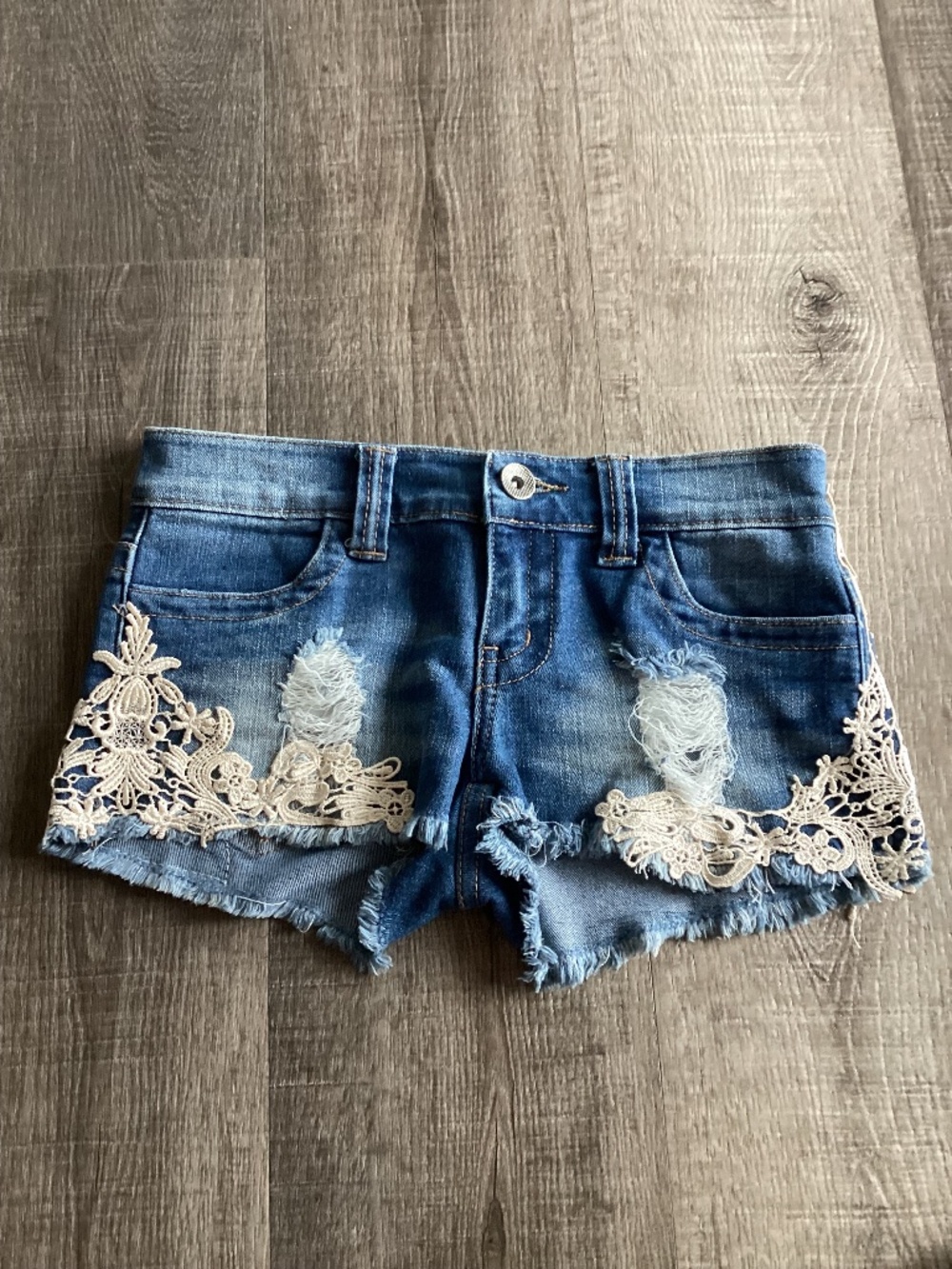 Denim shorts with crochet/lace detail